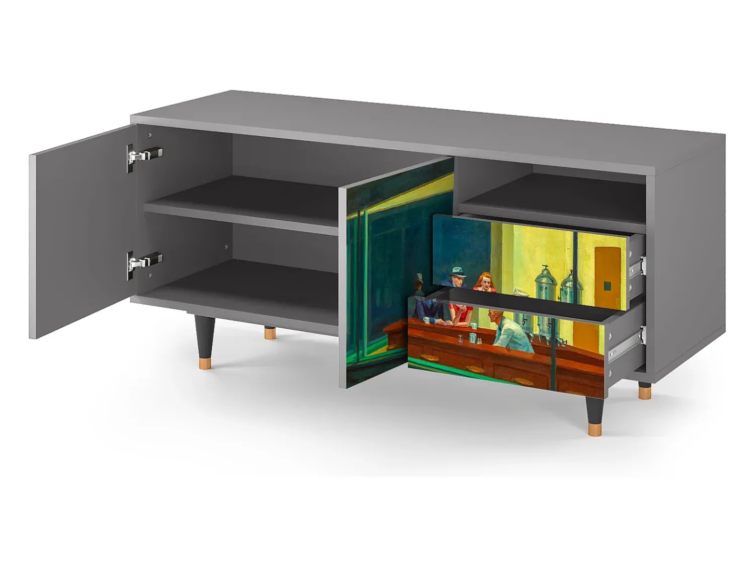 Móvel De Tv| Mueble de TV - 125х56х41 cm - T7 - Nighthawks by Hopper, Cinza Cinzento