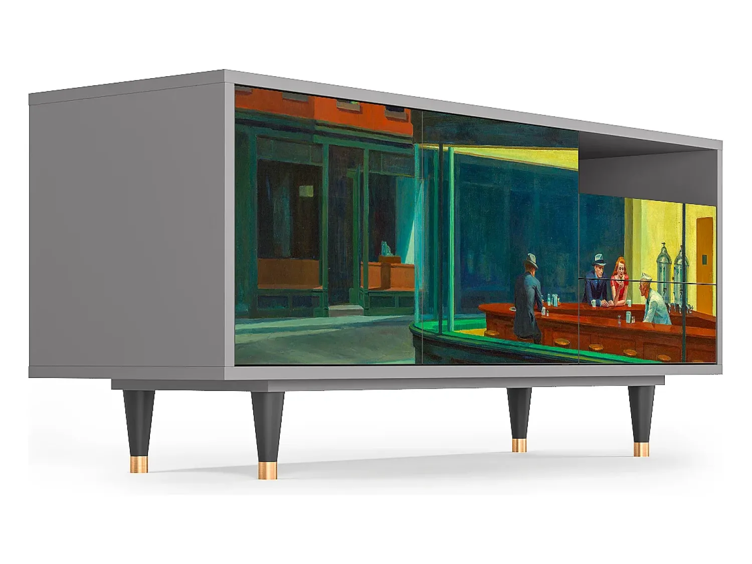 Móvel De Tv| Mueble de TV - 125х56х41 cm - T7 - Nighthawks by Hopper, Cinza Cinzento