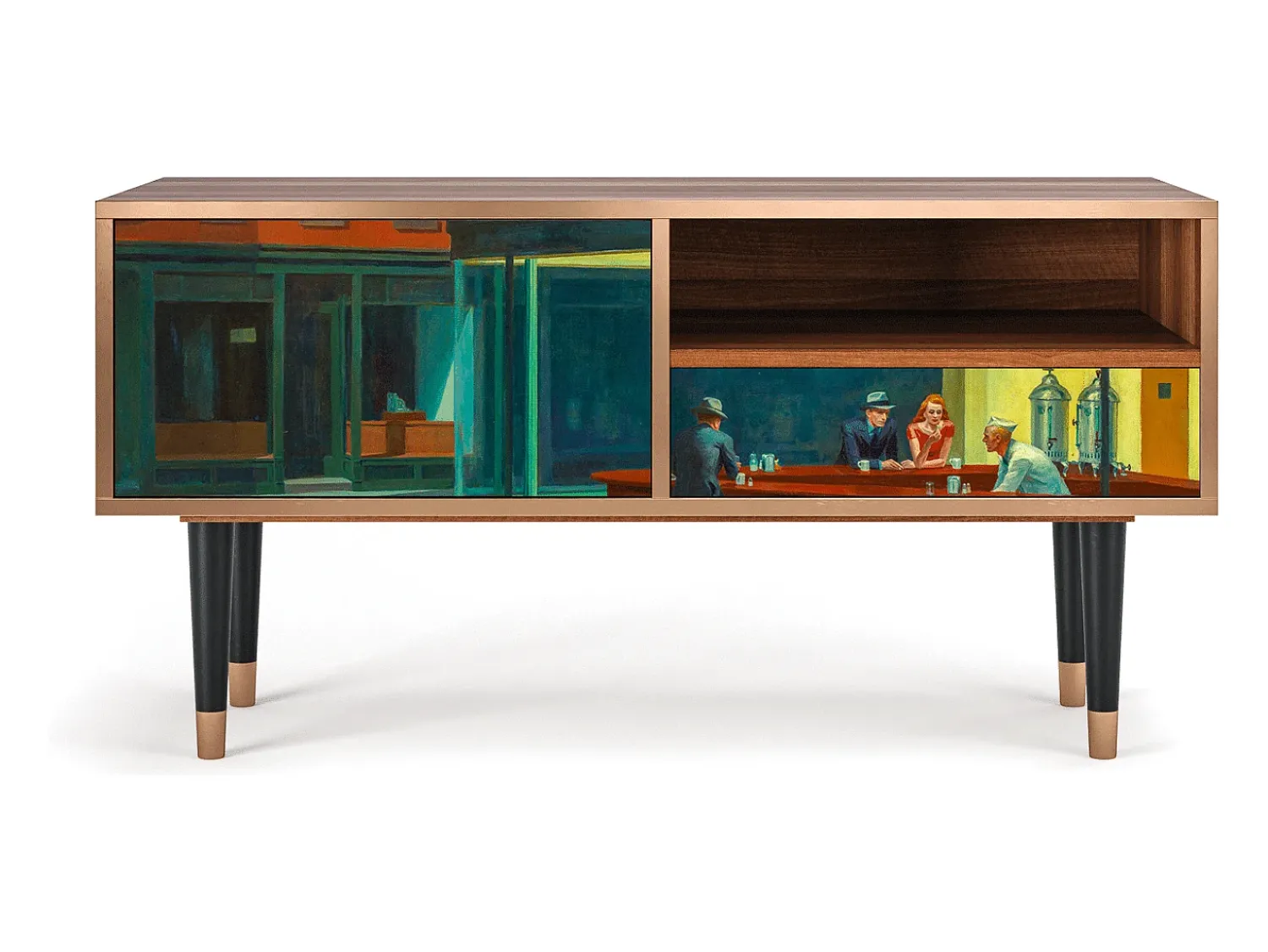 New Mueble de TV - 115х59х48 cm - T3 - Nighthawks by Hopper, Nogueira Castanho