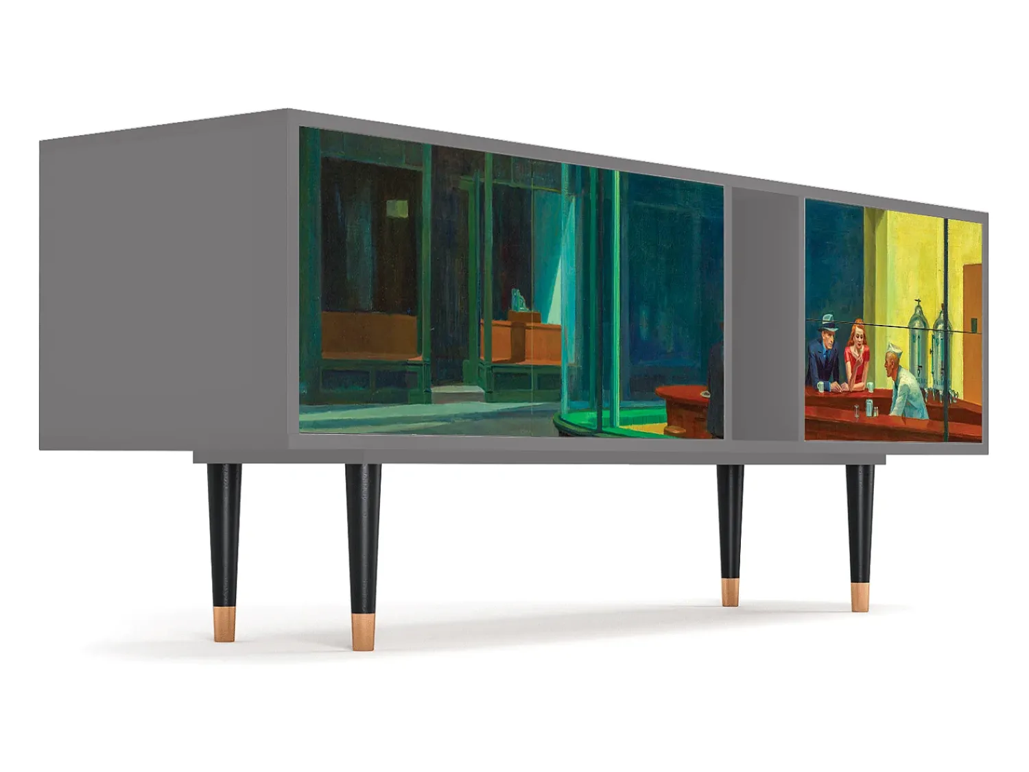 Móvel De Tv| Mueble de TV - 170х69х48 cm - T1 - Nighthawks by Hopper, Cinza Cinzento