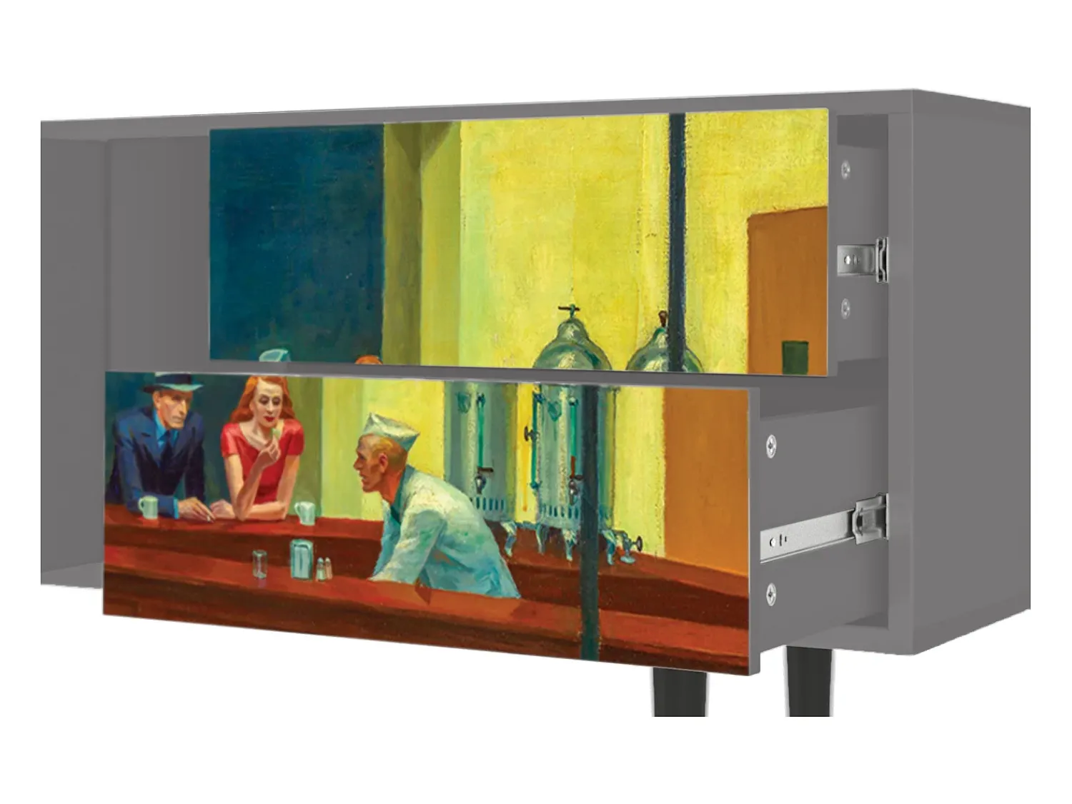 Móvel De Tv| Mueble de TV - 170х69х48 cm - T1 - Nighthawks by Hopper, Cinza Cinzento