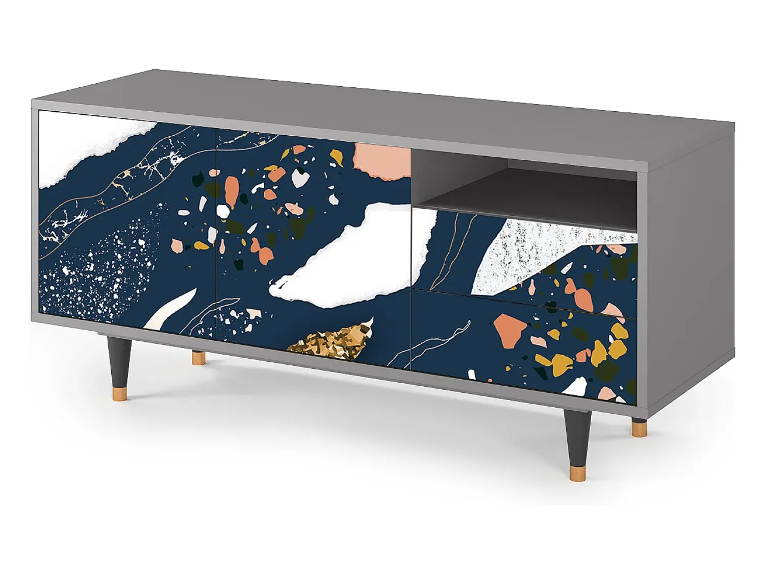 Online Mueble de TV - 125х56х41 cm - T7 - Nude Iceberg, Cinza Cinzento