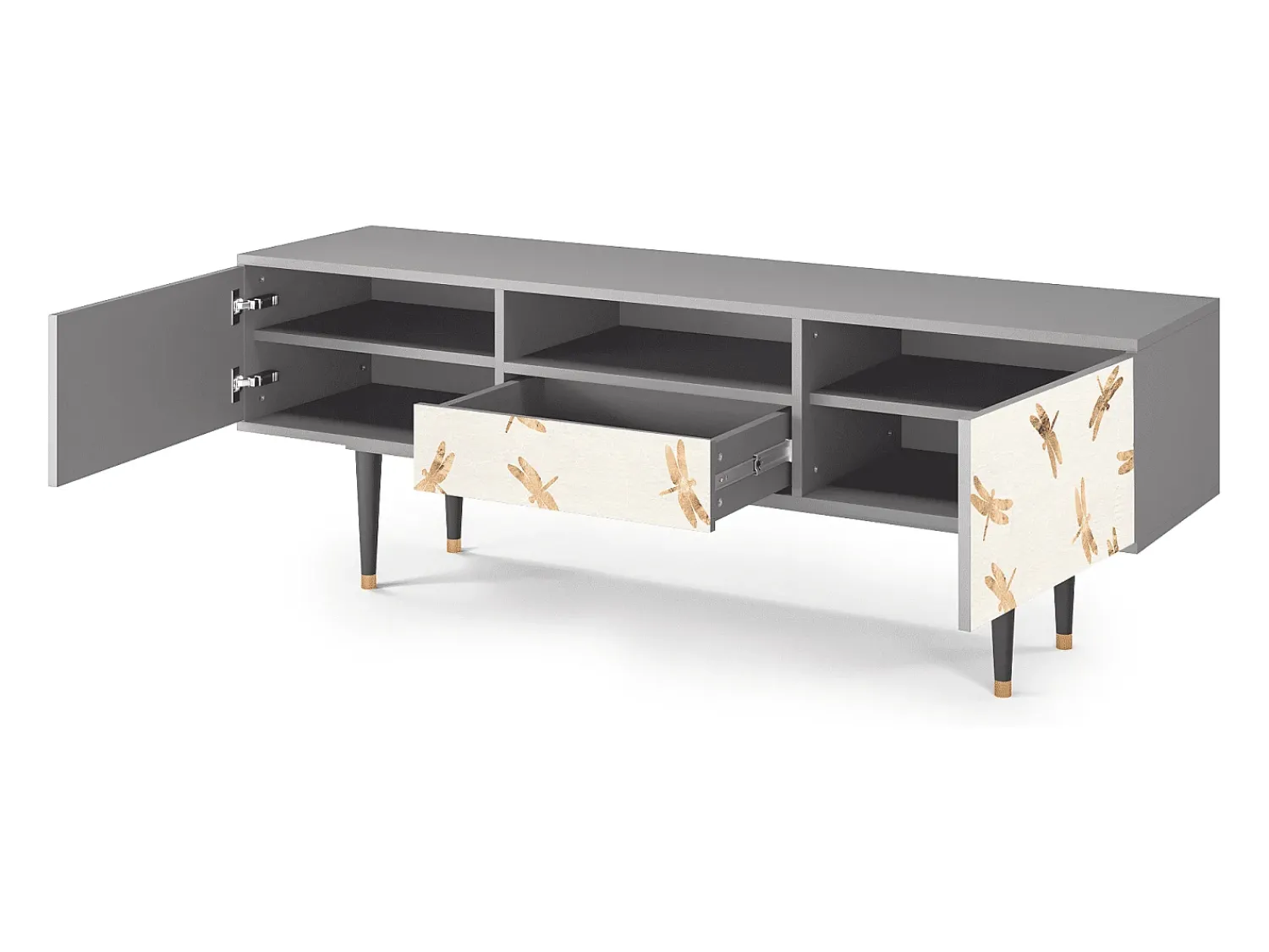 Mueble de TV - 170х59х41 cm - T6 - Nude Dragonflies, Cinza^ Móvel De Tv