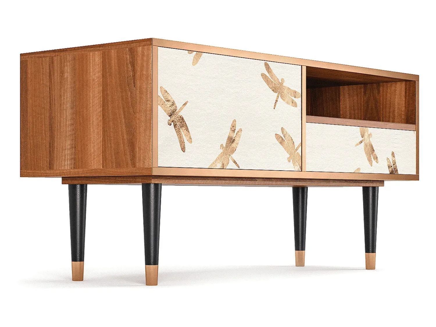 Hot Mueble de TV - 115х59х48 cm - T3 - Nude Dragonflies, Nogueira Castanho