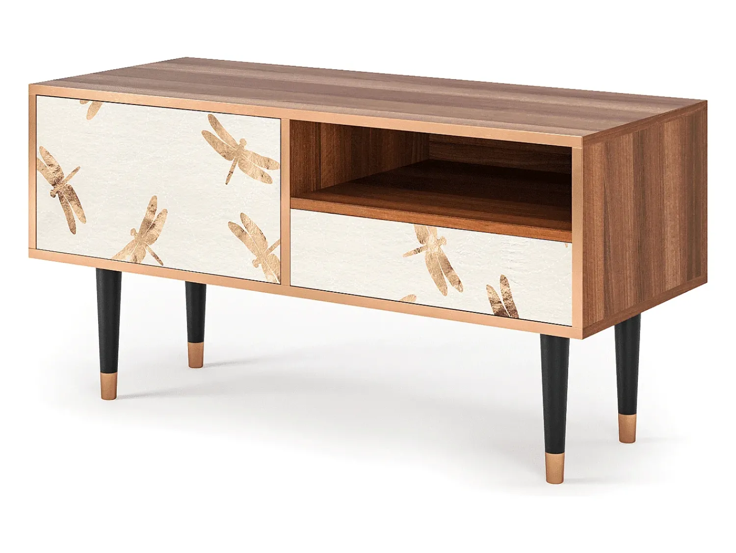 Hot Mueble de TV - 115х59х48 cm - T3 - Nude Dragonflies, Nogueira Castanho