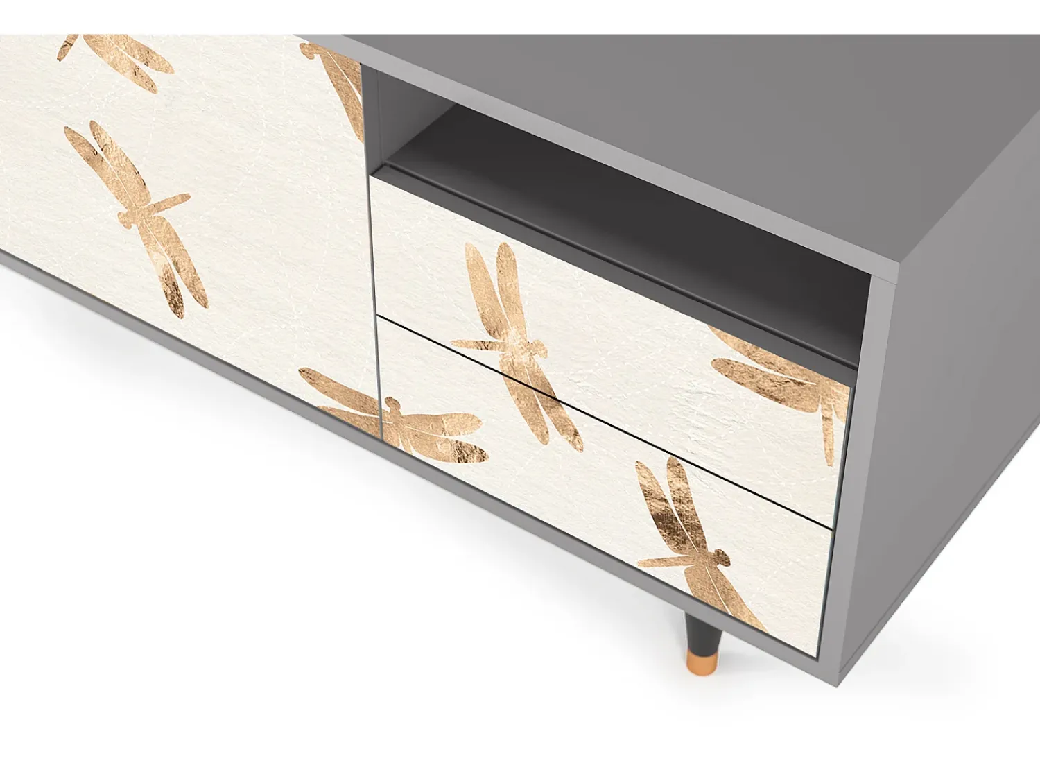 Móvel De Tv| Mueble de TV - 125х56х41 cm - T7 - Nude Dragonflies, Cinza Cinzento