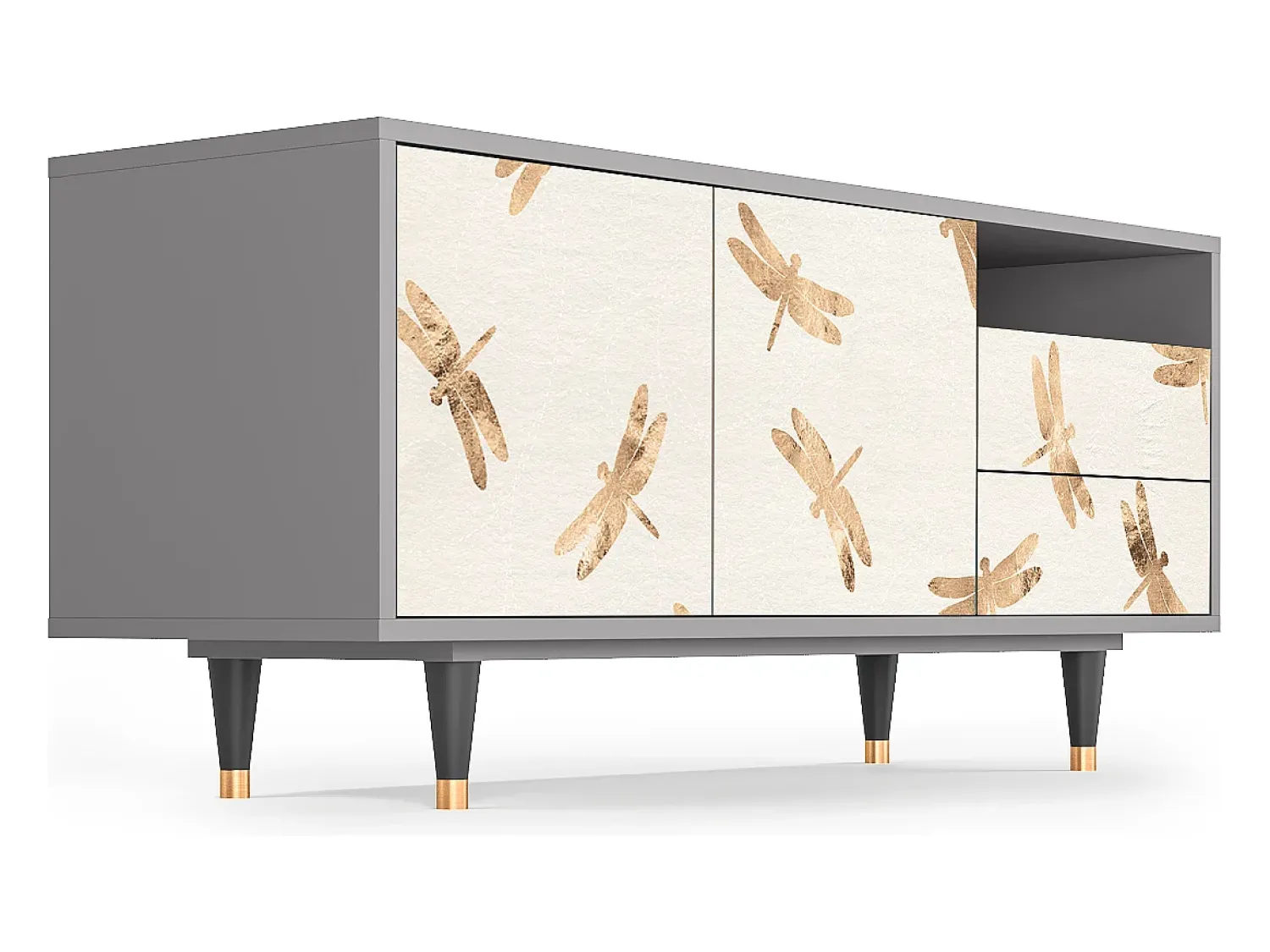 Móvel De Tv| Mueble de TV - 125х56х41 cm - T7 - Nude Dragonflies, Cinza Cinzento