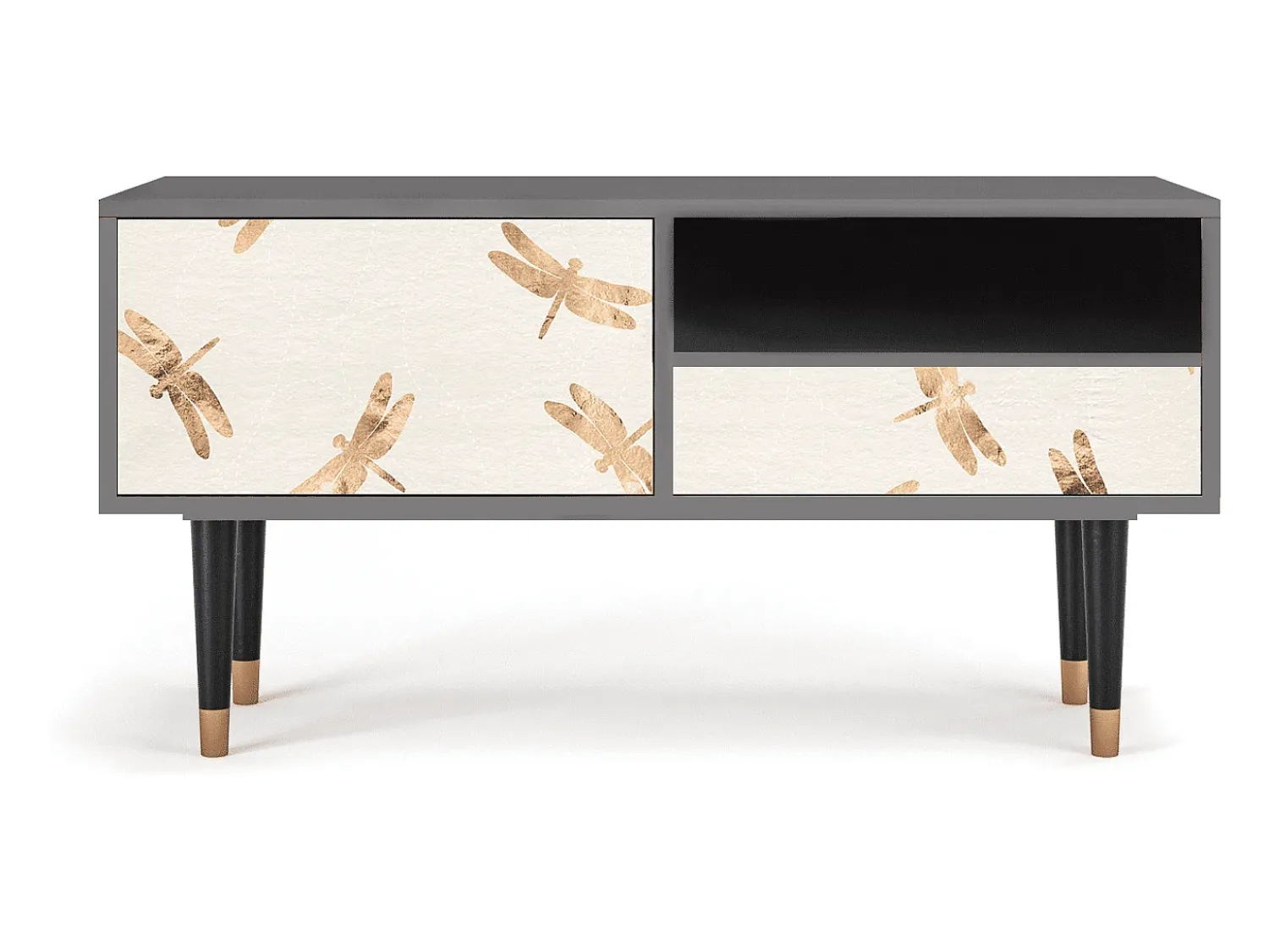 Móvel De Tv| Mueble de TV - 115х59х48 cm - T3 - Nude Dragonflies, Cinza Cinzento