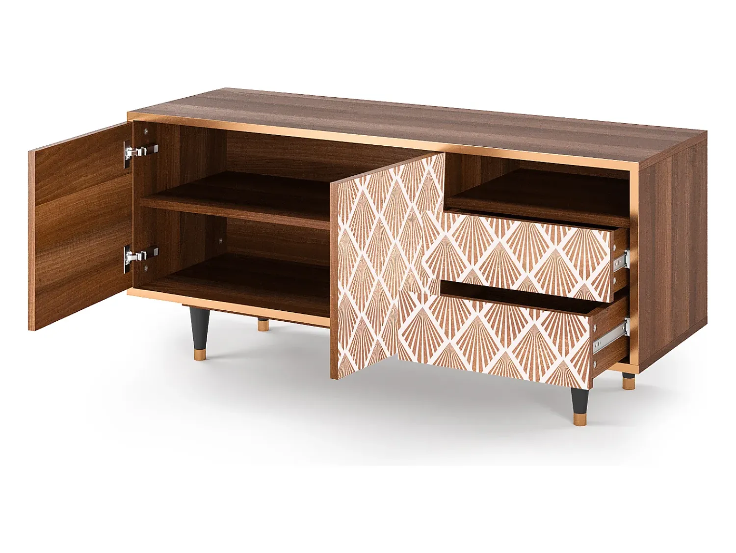 Móvel De Tv| Mueble de TV - 125х56х41 cm - T7 - Pastel Sunrise, Nogueira Castanho