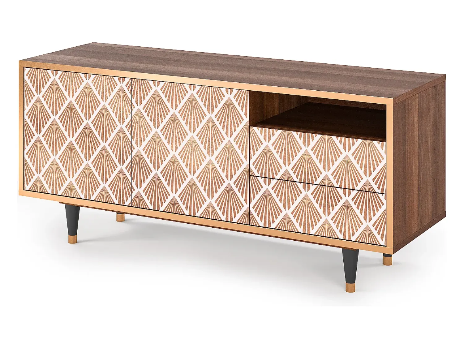 Móvel De Tv| Mueble de TV - 125х56х41 cm - T7 - Pastel Sunrise, Nogueira Castanho