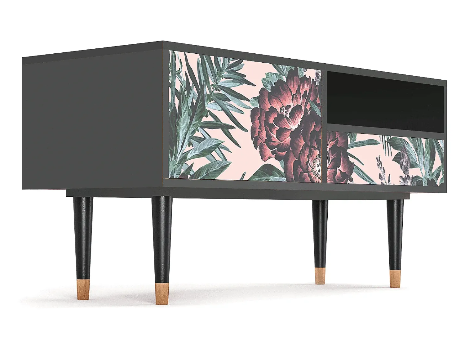 Outlet Mueble de TV - 115х59х48 cm - T3 - Peach Peonies, Antracite Cinza antracite