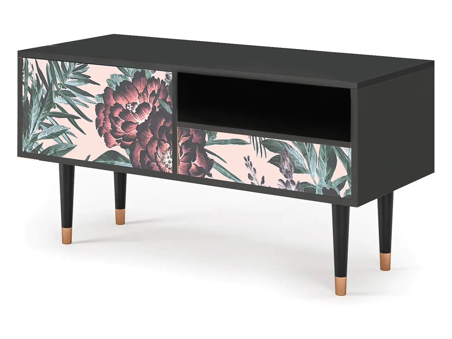 Outlet Mueble de TV - 115х59х48 cm - T3 - Peach Peonies, Antracite Cinza antracite