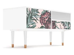 Mueble de TV - 115х59х48 cm - T3 - Peach Peonies, Branco^ Móvel De Tv