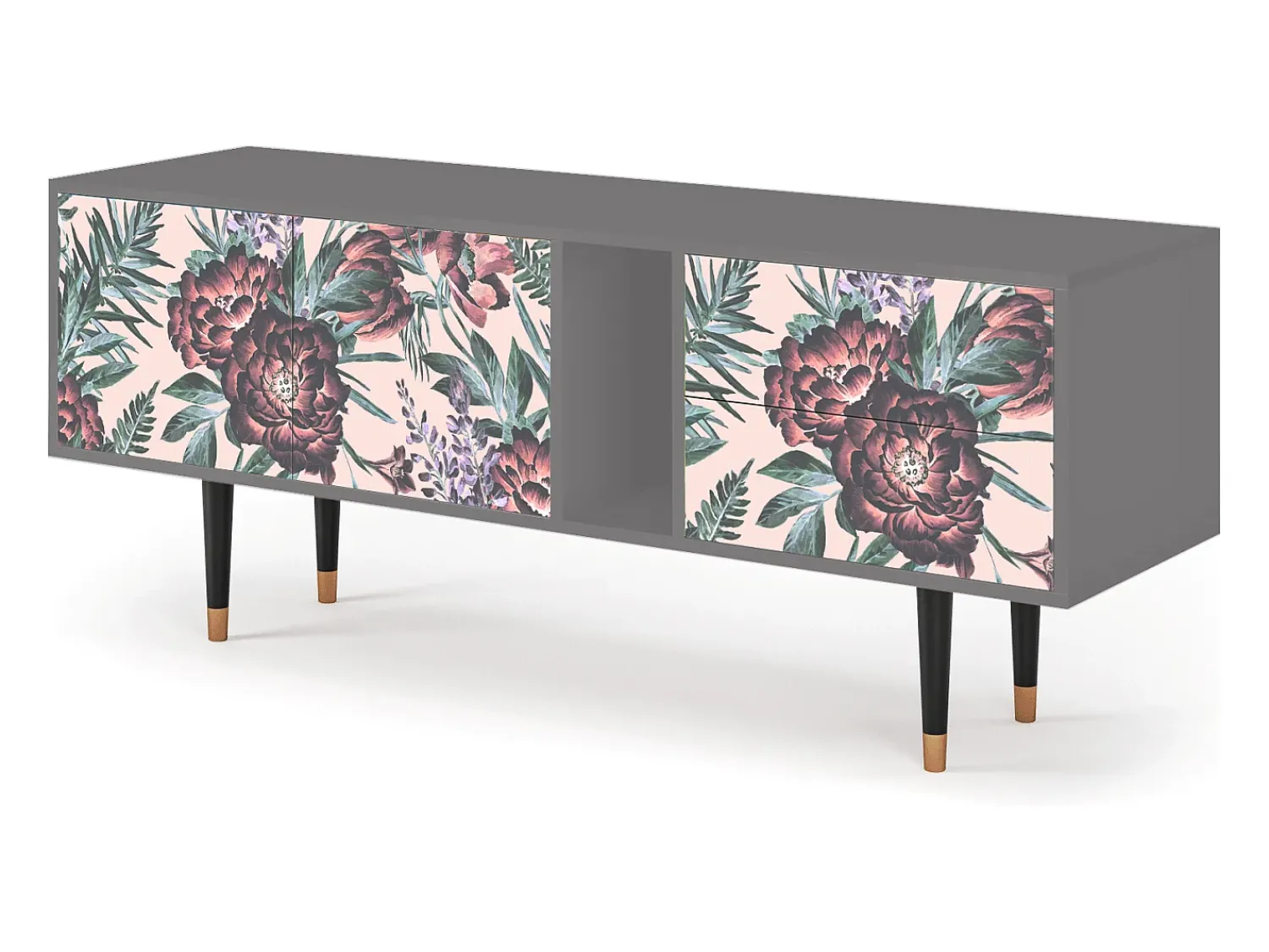 Discount Mueble de TV - 170х69х48 cm - T1 - Peach Peonies, Cinza Cinzento