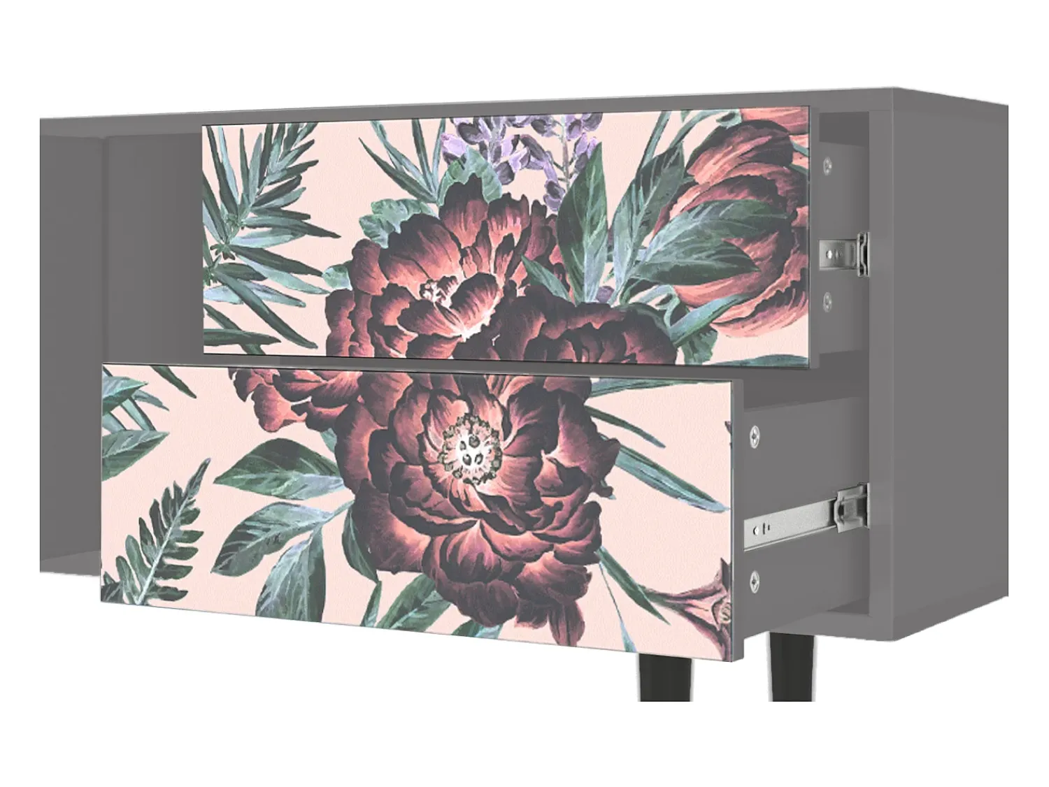 Discount Mueble de TV - 170х69х48 cm - T1 - Peach Peonies, Cinza Cinzento