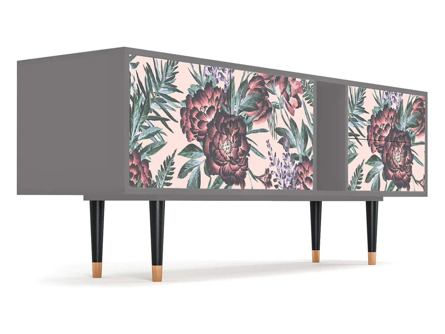 Discount Mueble de TV - 170х69х48 cm - T1 - Peach Peonies, Cinza Cinzento