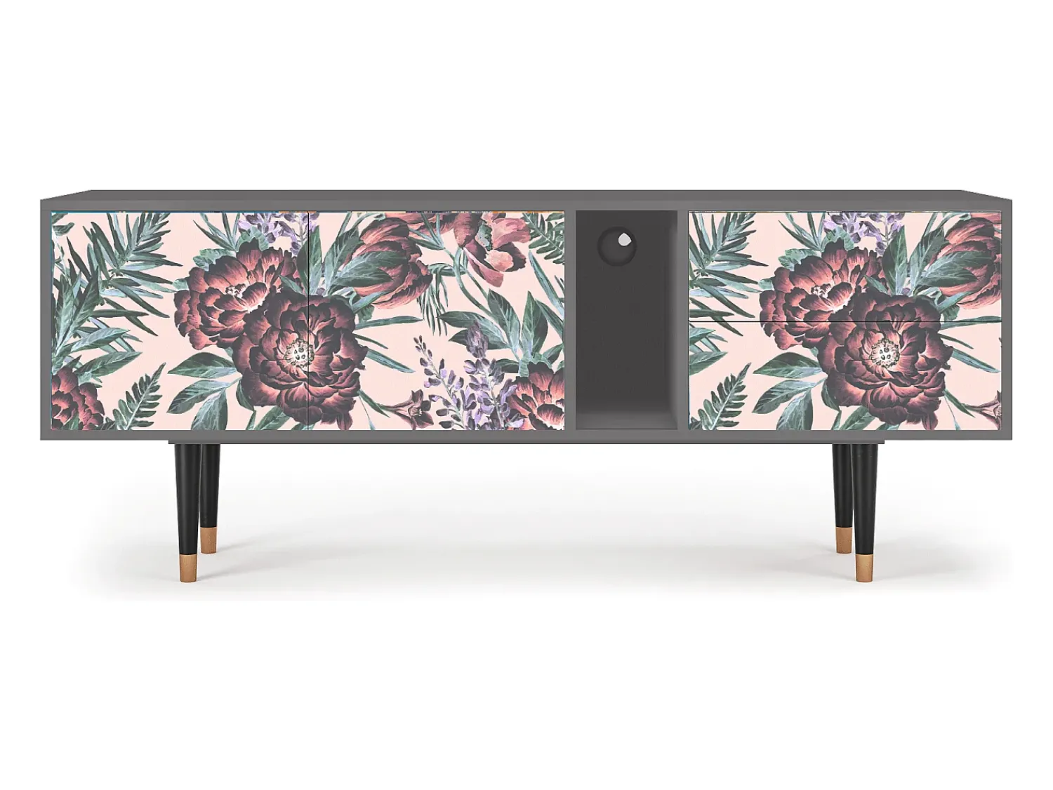 Discount Mueble de TV - 170х69х48 cm - T1 - Peach Peonies, Cinza Cinzento