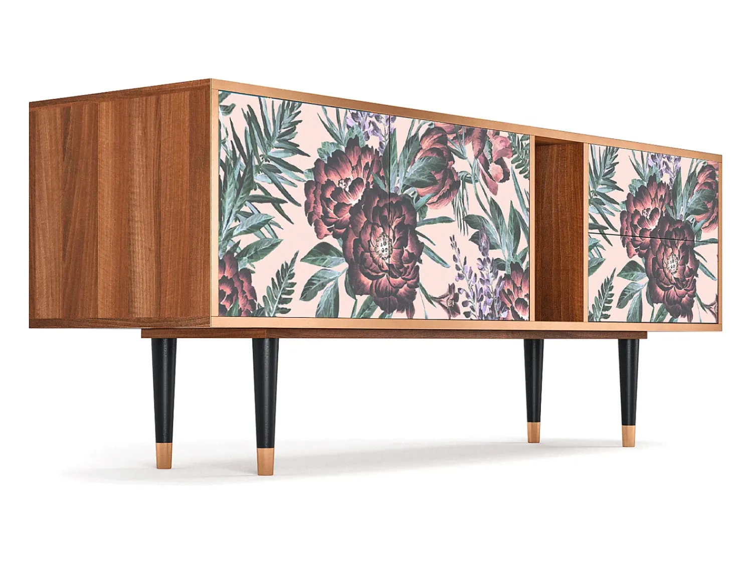 Mueble de TV - 170х69х48 cm - T1 - Peach Peonies, Nogueira^ Móvel De Tv