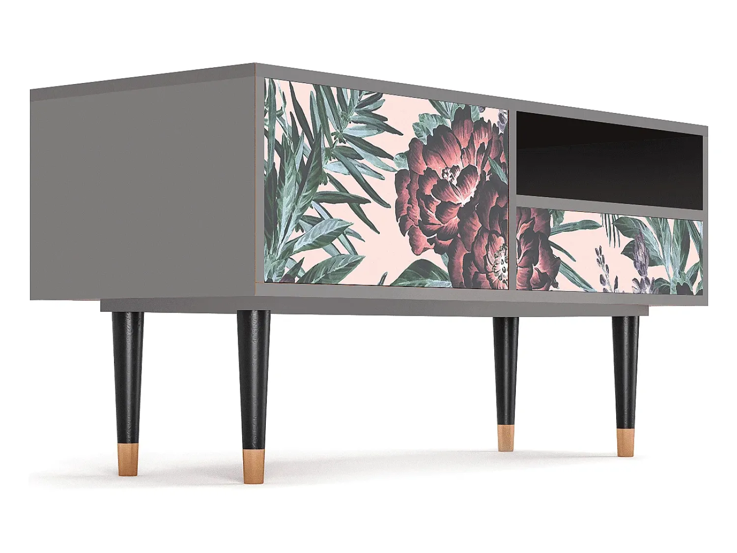 Mueble de TV - 115х59х48 cm - T3 - Peach Peonies, Cinza^ Móvel De Tv