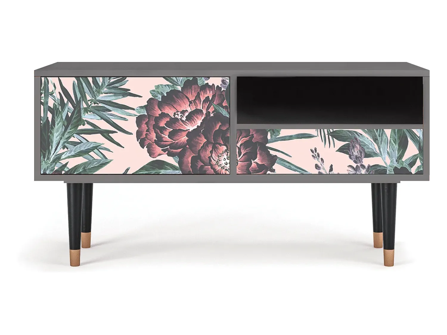 Mueble de TV - 115х59х48 cm - T3 - Peach Peonies, Cinza^ Móvel De Tv