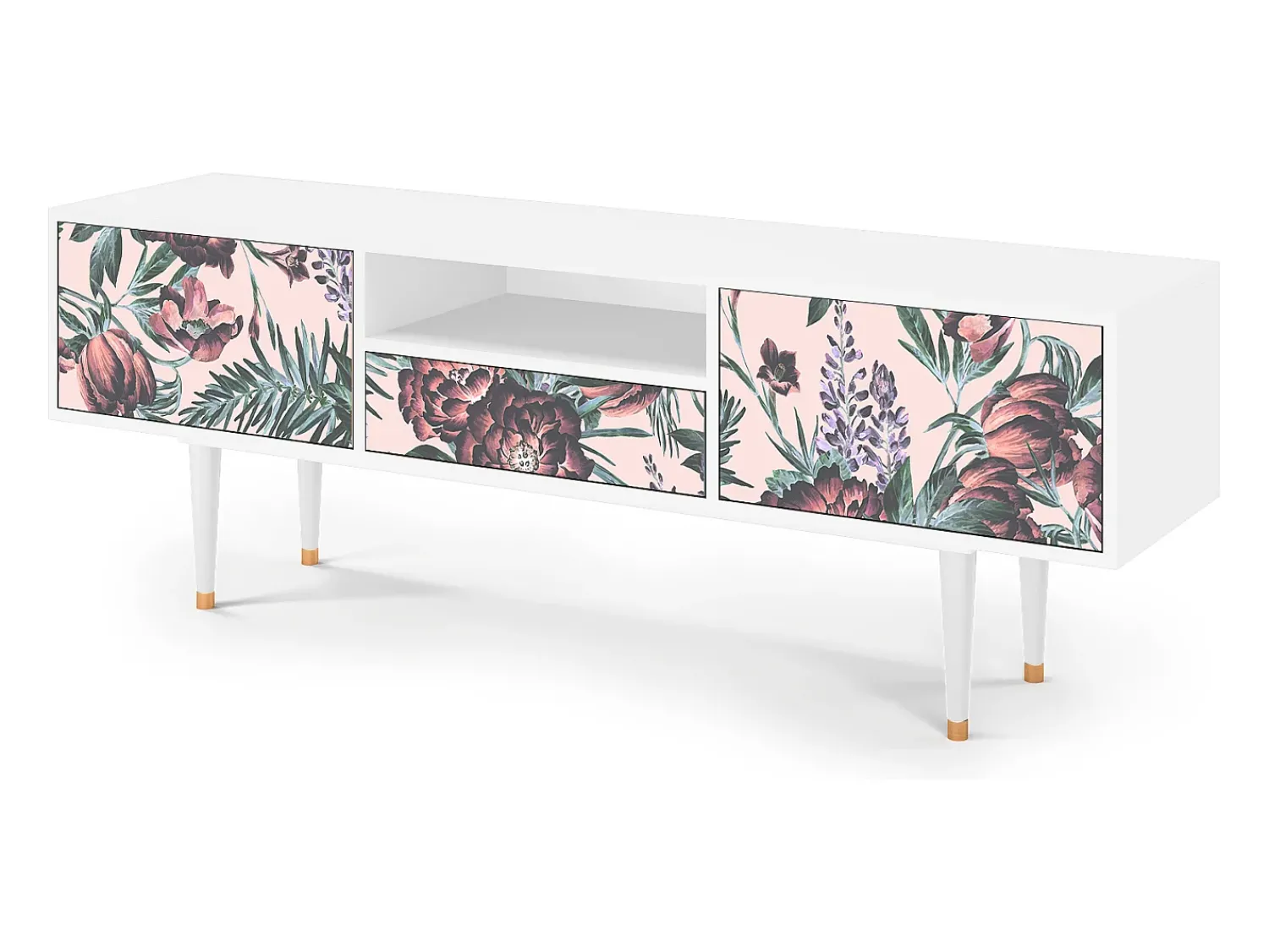 Mueble de TV - 170х59х41 cm - T6 - Peach Peonies, Branco^ Móvel De Tv