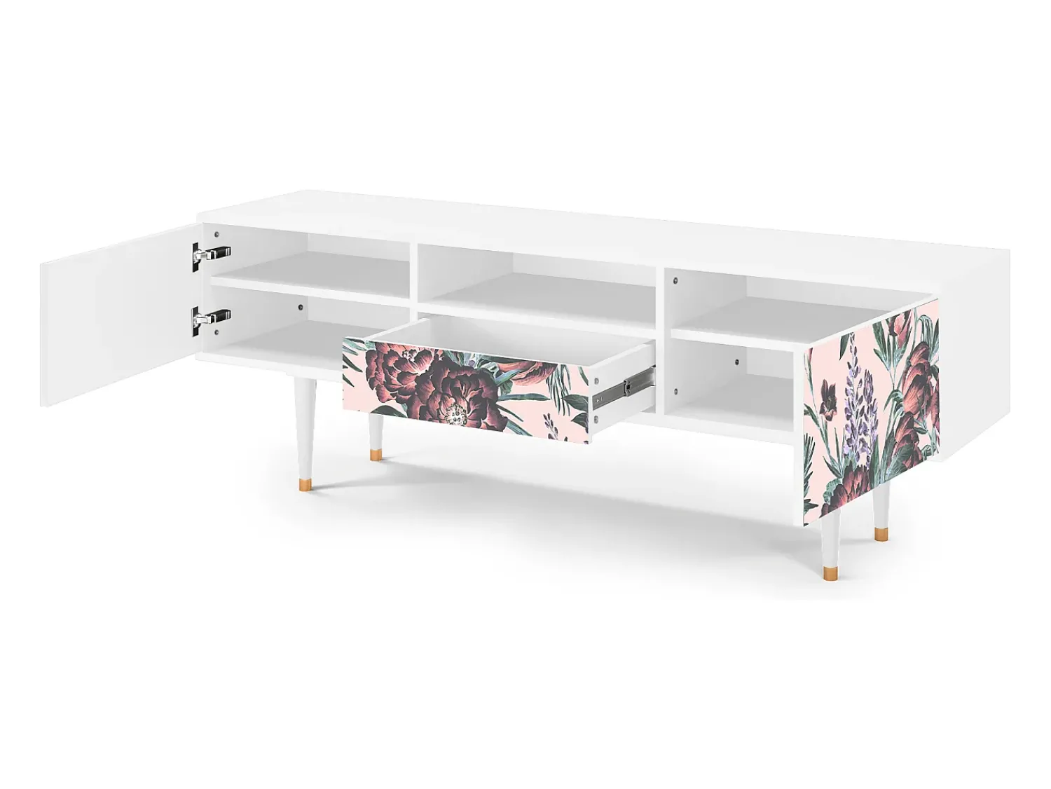 Mueble de TV - 170х59х41 cm - T6 - Peach Peonies, Branco^ Móvel De Tv