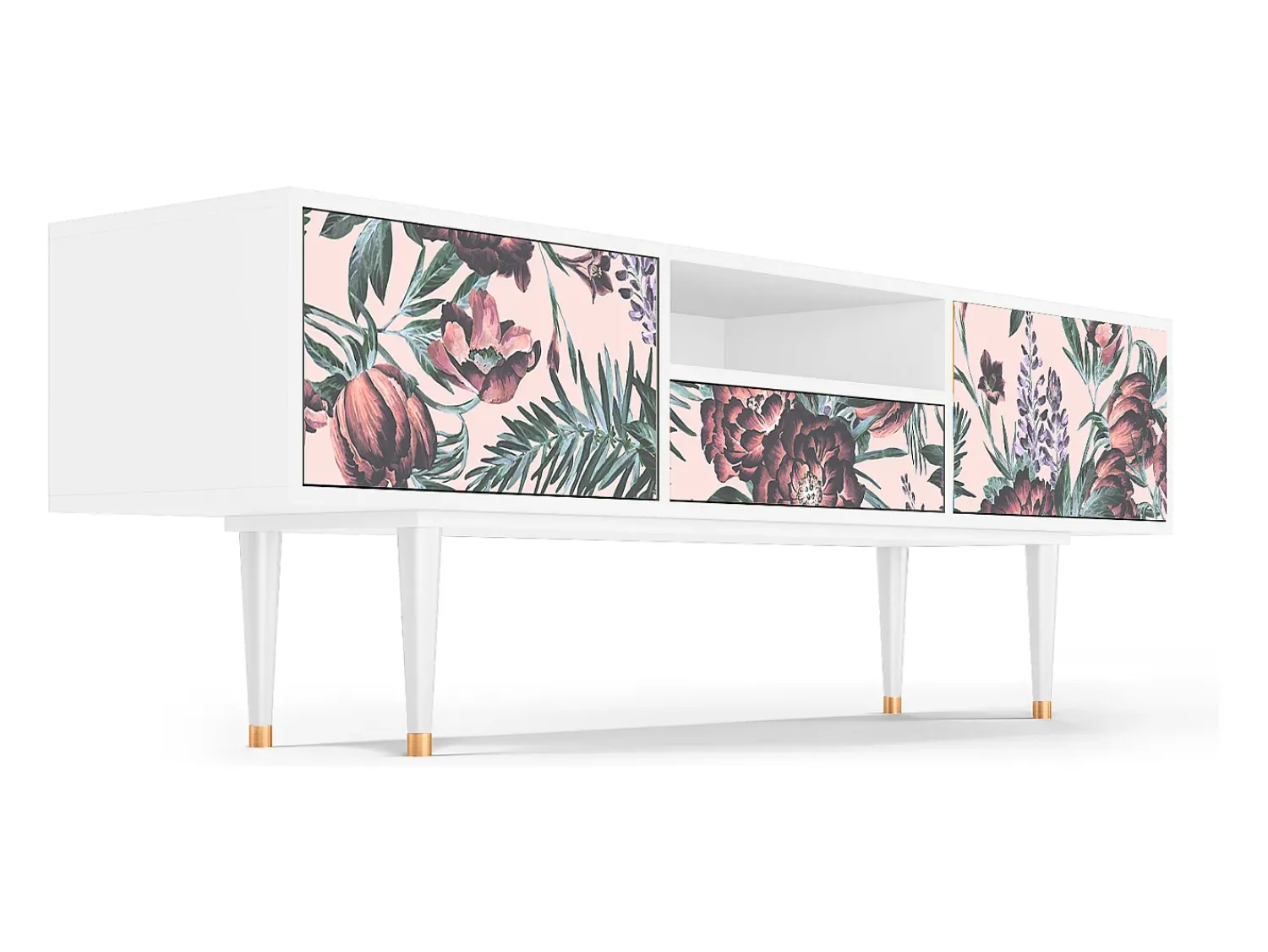 Mueble de TV - 170х59х41 cm - T6 - Peach Peonies, Branco^ Móvel De Tv