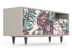 Mueble de TV - 125х56х41 cm - T7 - Peach Peonies, Areia^ Móvel De Tv