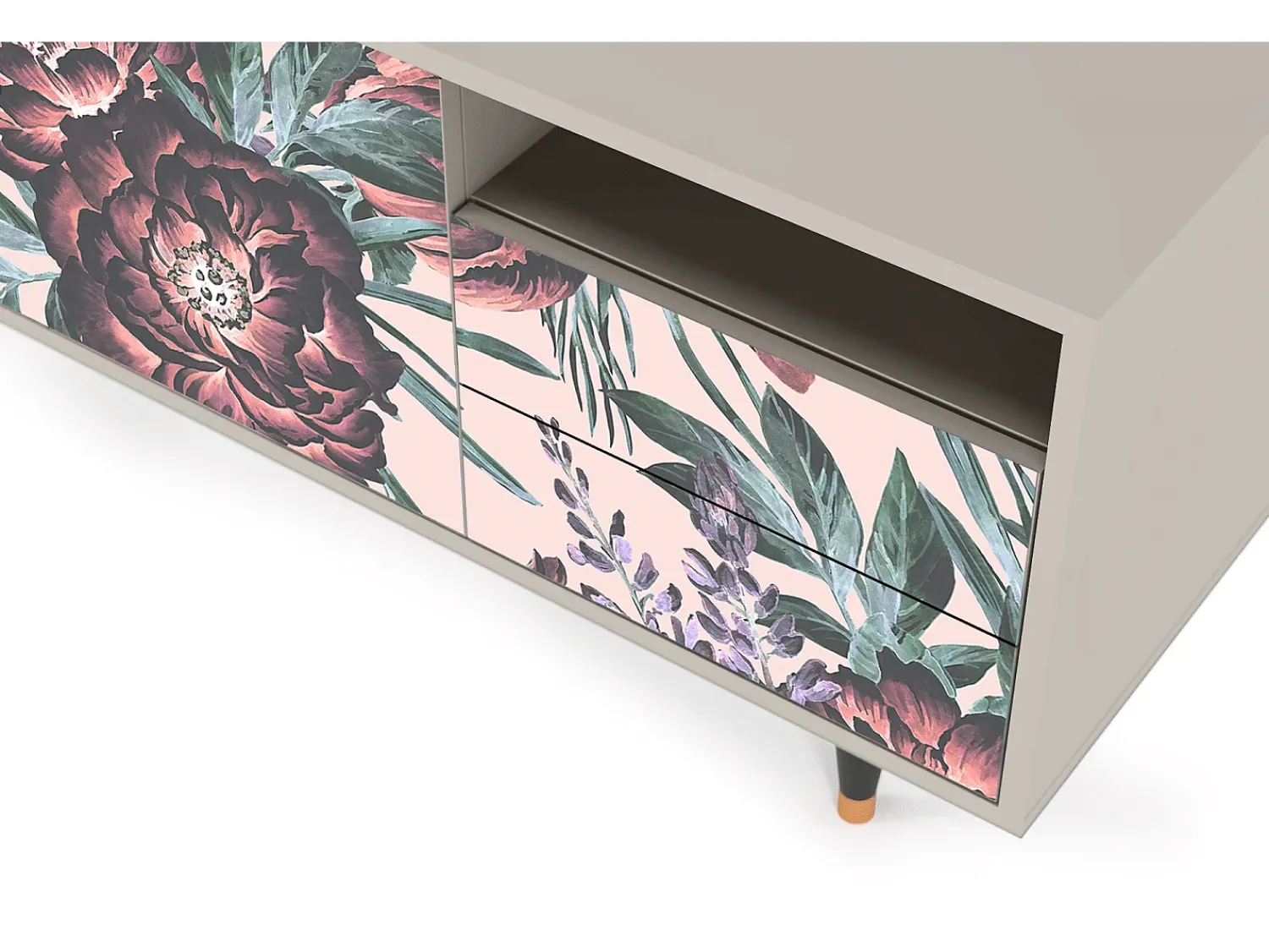 Mueble de TV - 125х56х41 cm - T7 - Peach Peonies, Areia^ Móvel De Tv