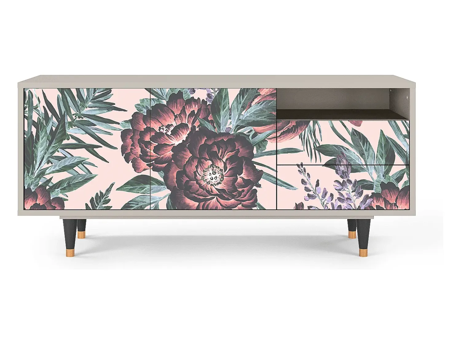 Mueble de TV - 125х56х41 cm - T7 - Peach Peonies, Areia^ Móvel De Tv