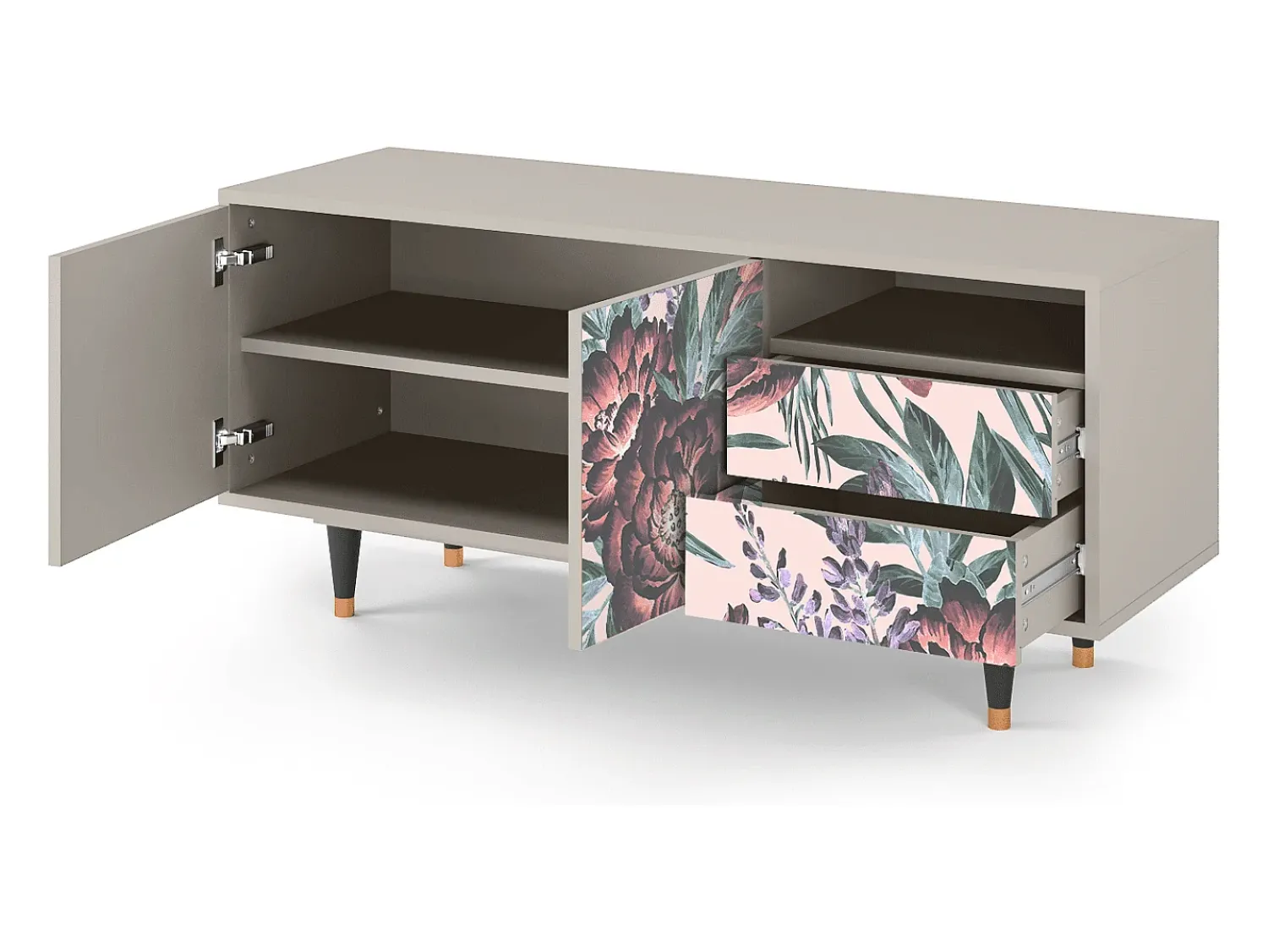 Mueble de TV - 125х56х41 cm - T7 - Peach Peonies, Areia^ Móvel De Tv
