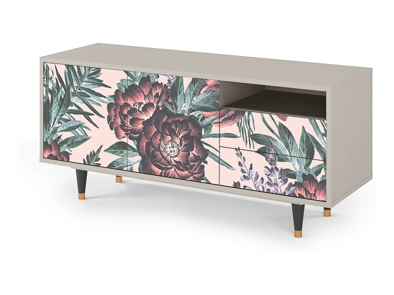 Mueble de TV - 125х56х41 cm - T7 - Peach Peonies, Areia^ Móvel De Tv