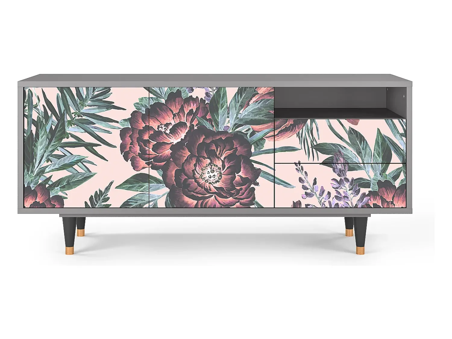 Sale Mueble de TV - 125х56х41 cm - T7 - Peach Peonies, Cinza Cinzento