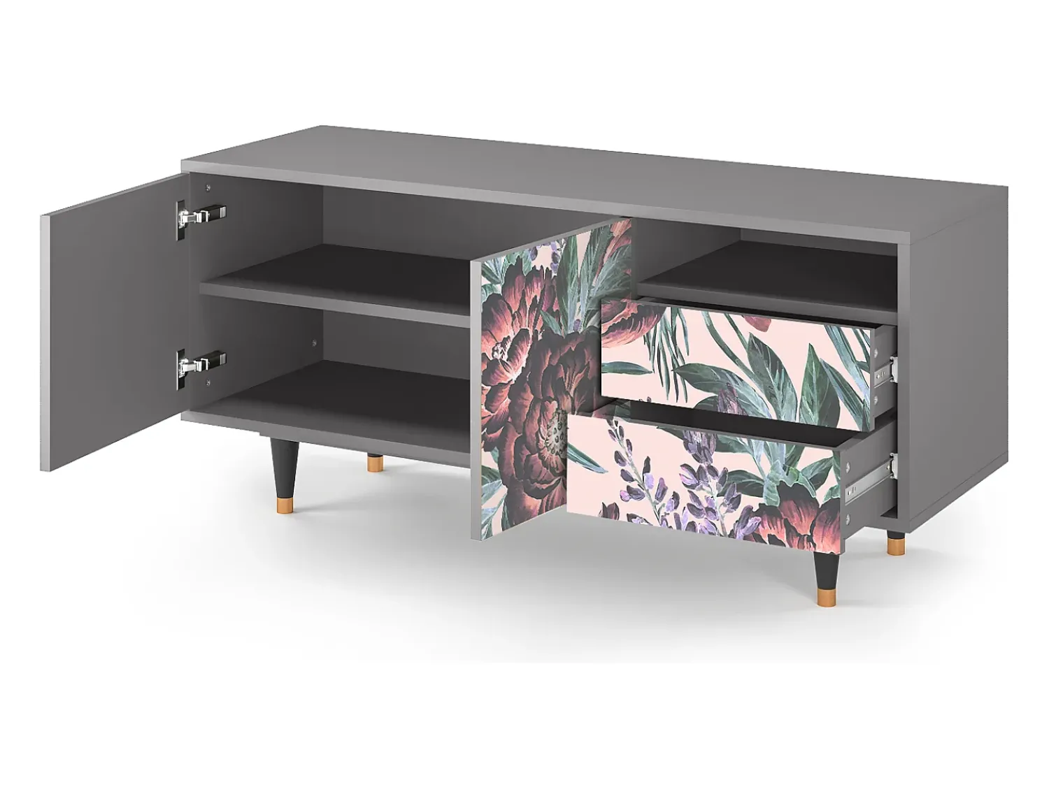 Sale Mueble de TV - 125х56х41 cm - T7 - Peach Peonies, Cinza Cinzento