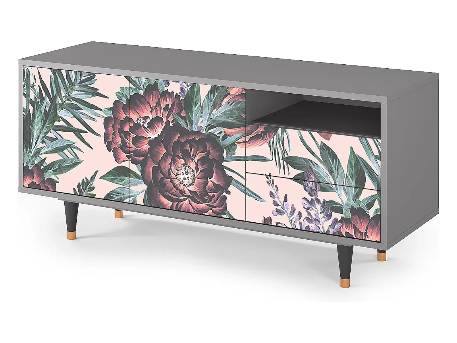Sale Mueble de TV - 125х56х41 cm - T7 - Peach Peonies, Cinza Cinzento