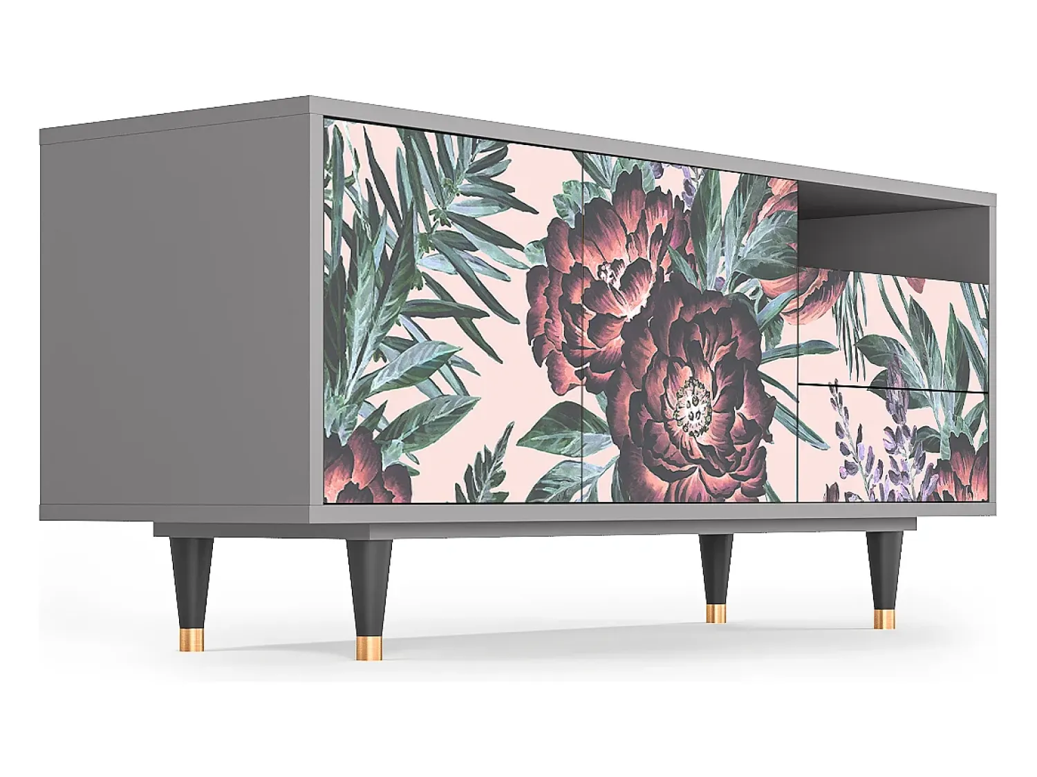 Sale Mueble de TV - 125х56х41 cm - T7 - Peach Peonies, Cinza Cinzento