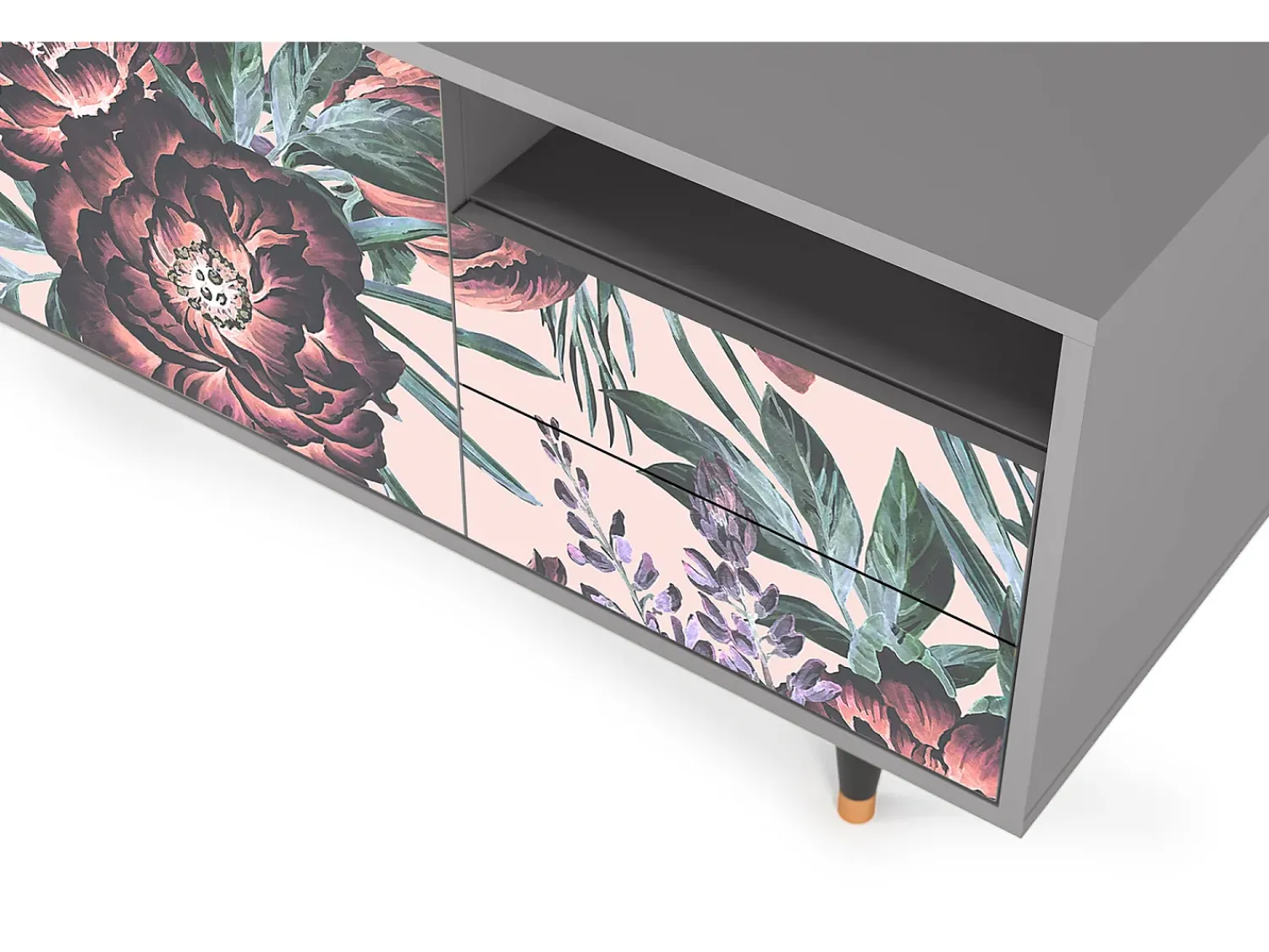 Sale Mueble de TV - 125х56х41 cm - T7 - Peach Peonies, Cinza Cinzento