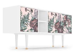 Mueble de TV - 150х69х41 cm - T5 - Peach Peonies, Branco Bege