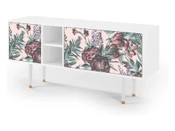 Mueble de TV - 150х69х41 cm - T5 - Peach Peonies, Branco Bege