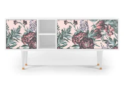 Mueble de TV - 150х69х41 cm - T5 - Peach Peonies, Branco Bege