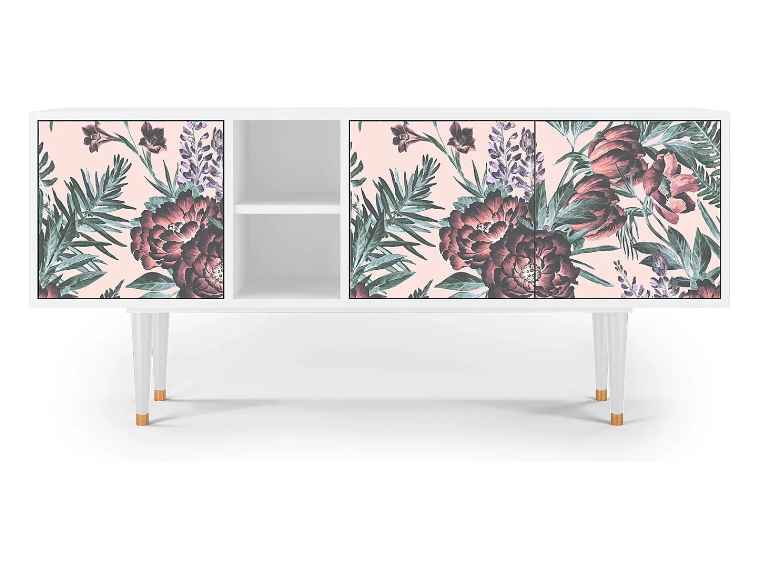 Mueble de TV - 150х69х41 cm - T5 - Peach Peonies, Branco Bege
