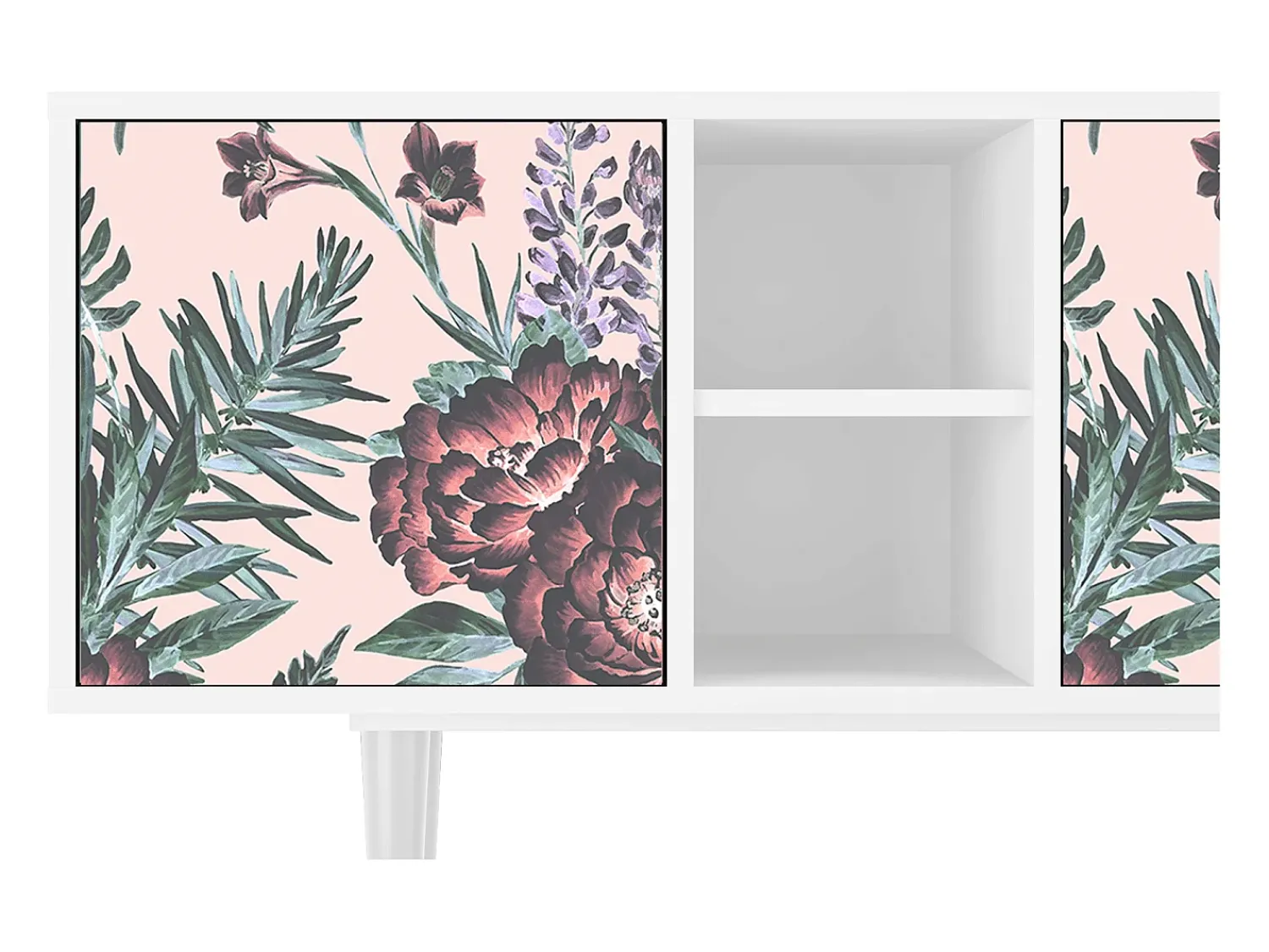 Mueble de TV - 150х69х41 cm - T5 - Peach Peonies, Branco Bege