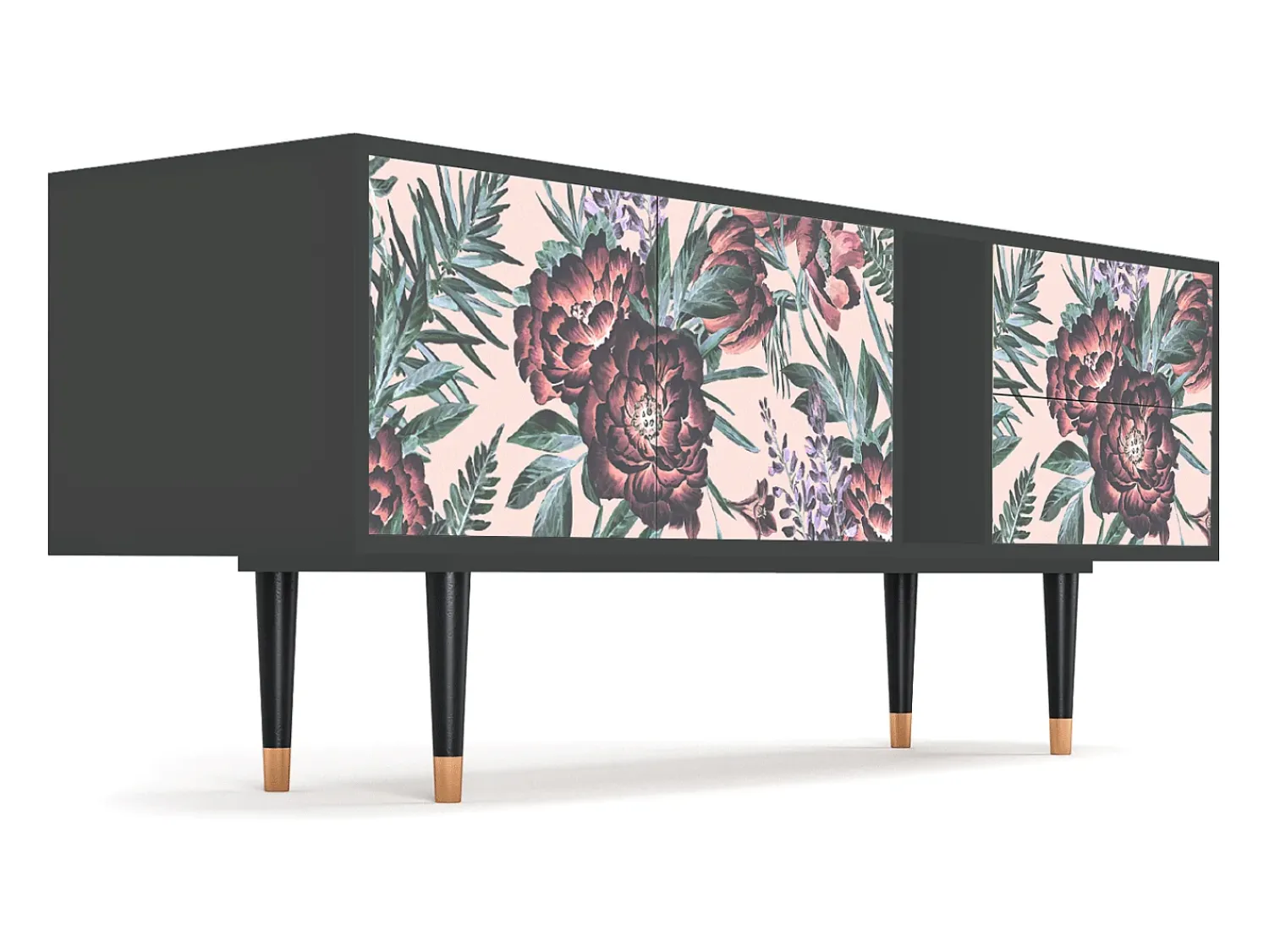 Móvel De Tv* Mueble de TV - 170х69х48 cm - T1 - Peach Peonies, Antracite Cinza antracite
