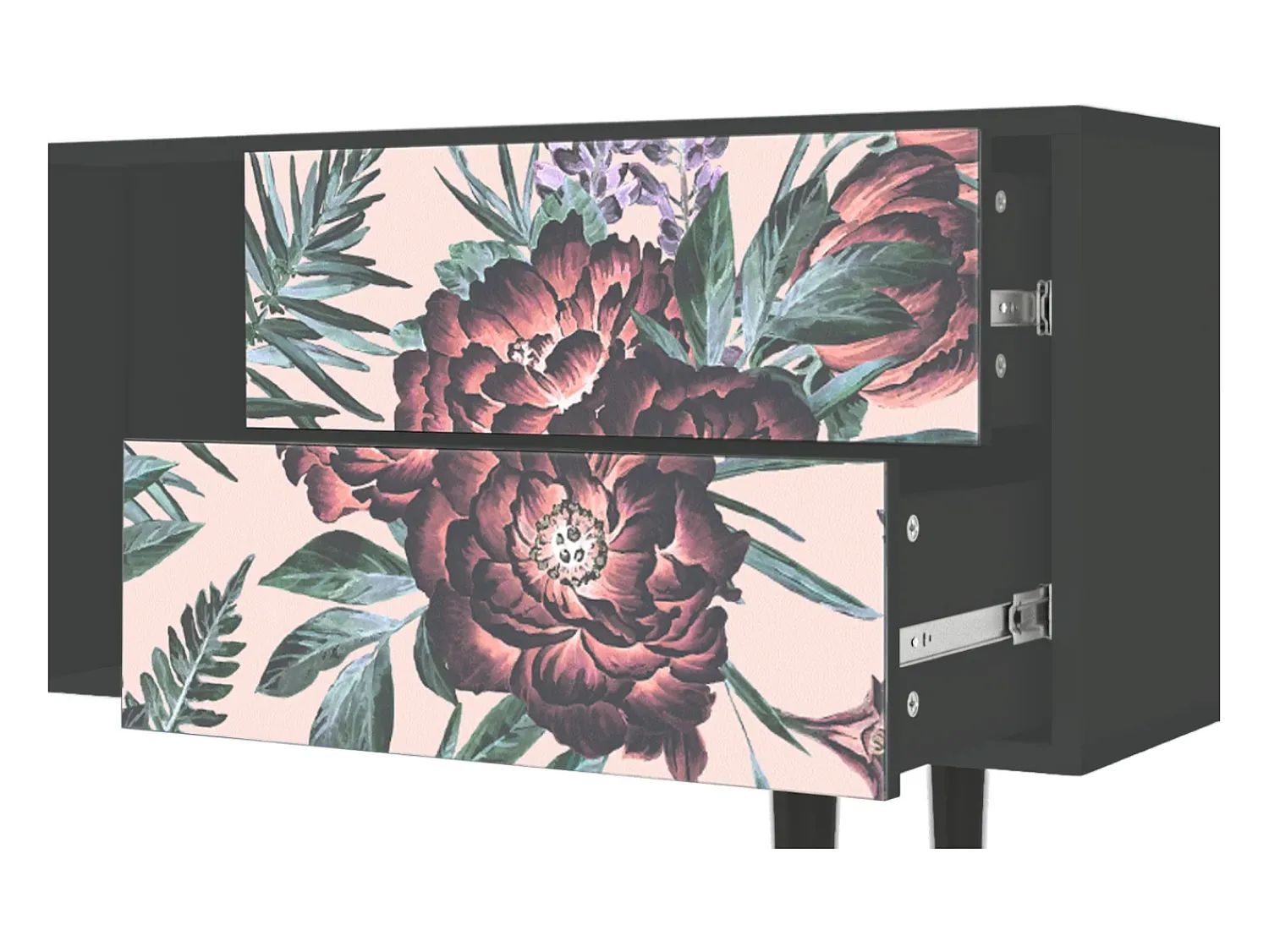 Móvel De Tv* Mueble de TV - 170х69х48 cm - T1 - Peach Peonies, Antracite Cinza antracite