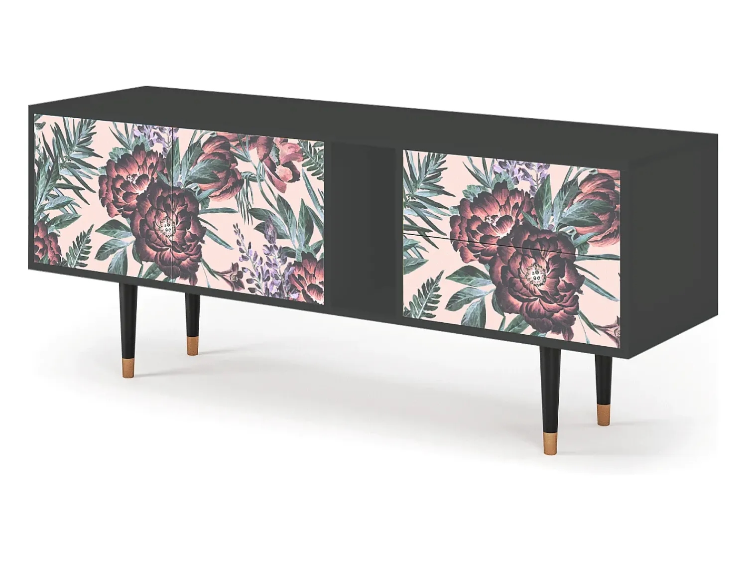 Móvel De Tv* Mueble de TV - 170х69х48 cm - T1 - Peach Peonies, Antracite Cinza antracite