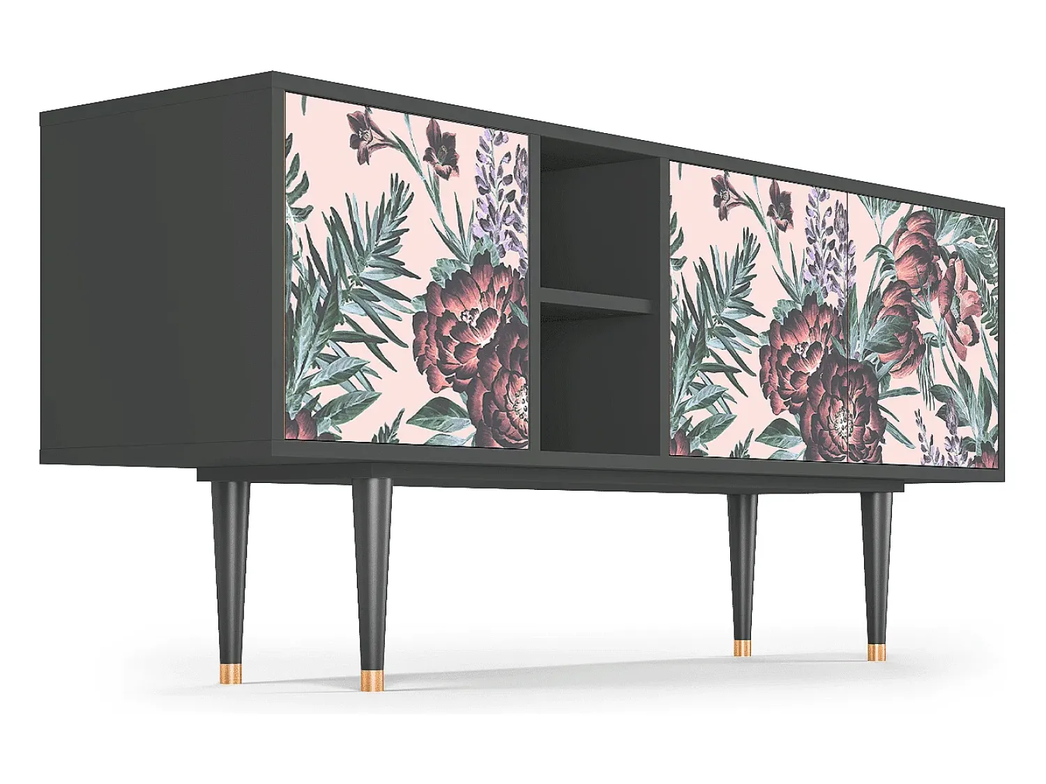 Discount Mueble de TV - 150х69х41 cm - T5 - Peach Peonies, Antracite Cinza antracite