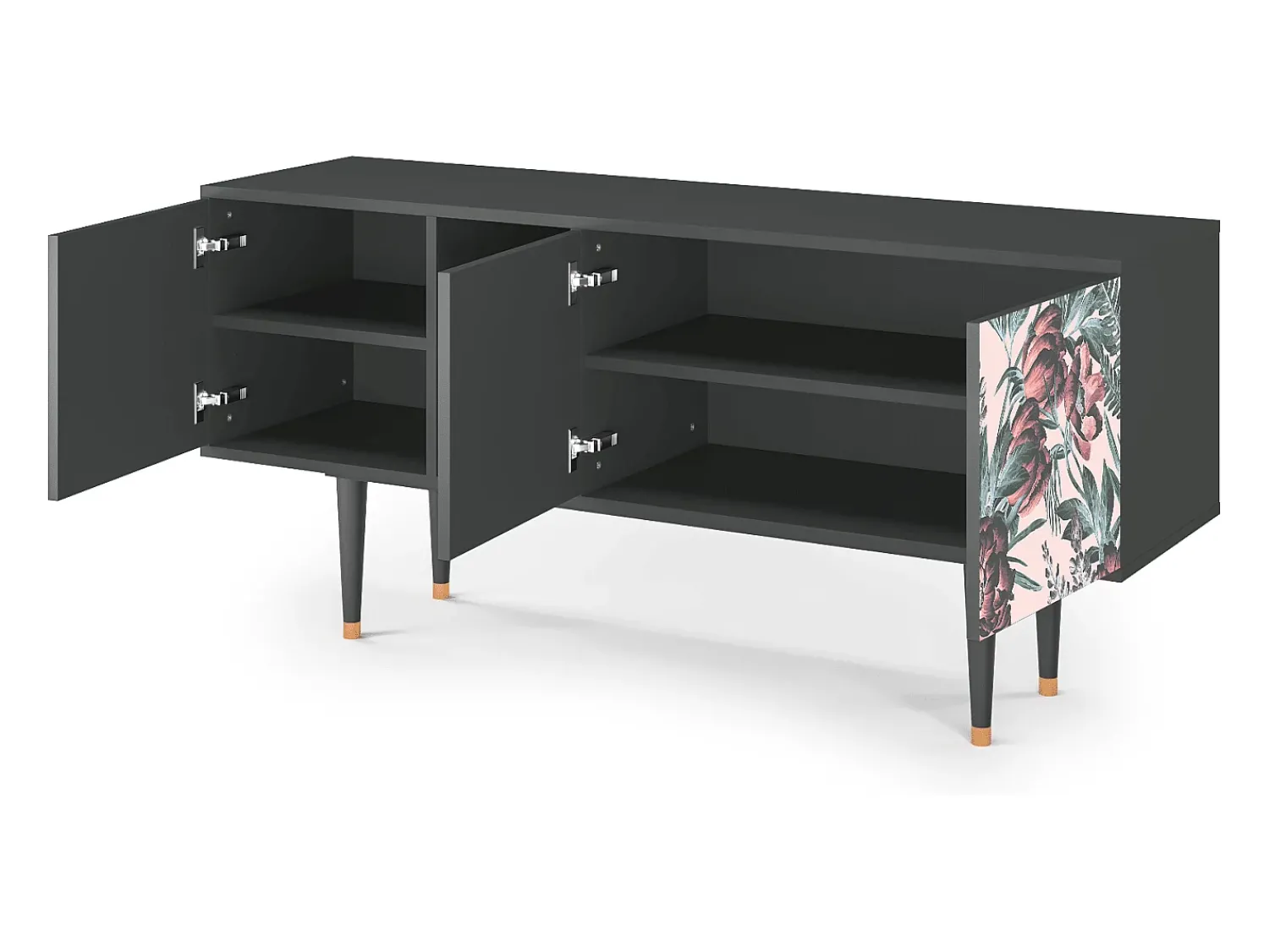 Discount Mueble de TV - 150х69х41 cm - T5 - Peach Peonies, Antracite Cinza antracite
