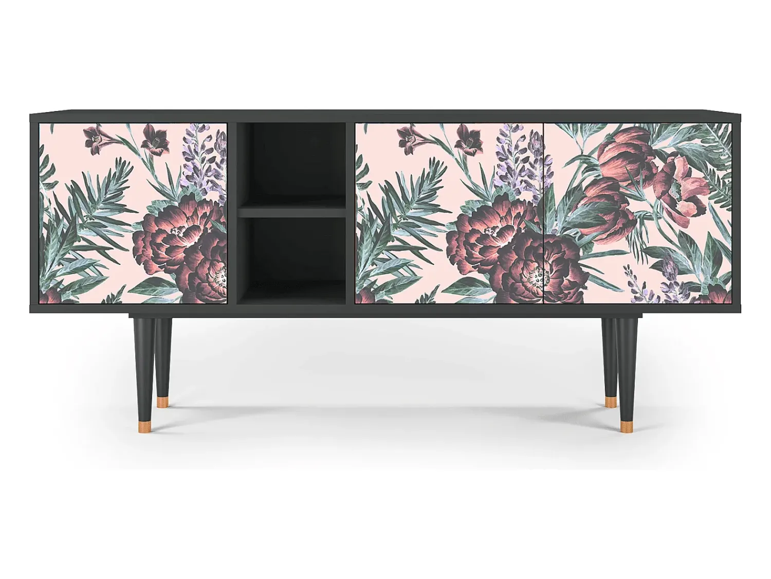 Discount Mueble de TV - 150х69х41 cm - T5 - Peach Peonies, Antracite Cinza antracite