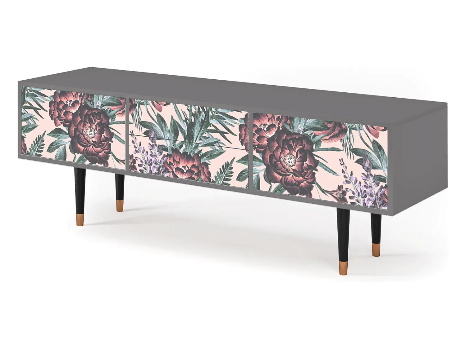 Móvel De Tv* Mueble de TV - 170х59х48 cm - T4 - Peach Peonies, Cinza Cinzento