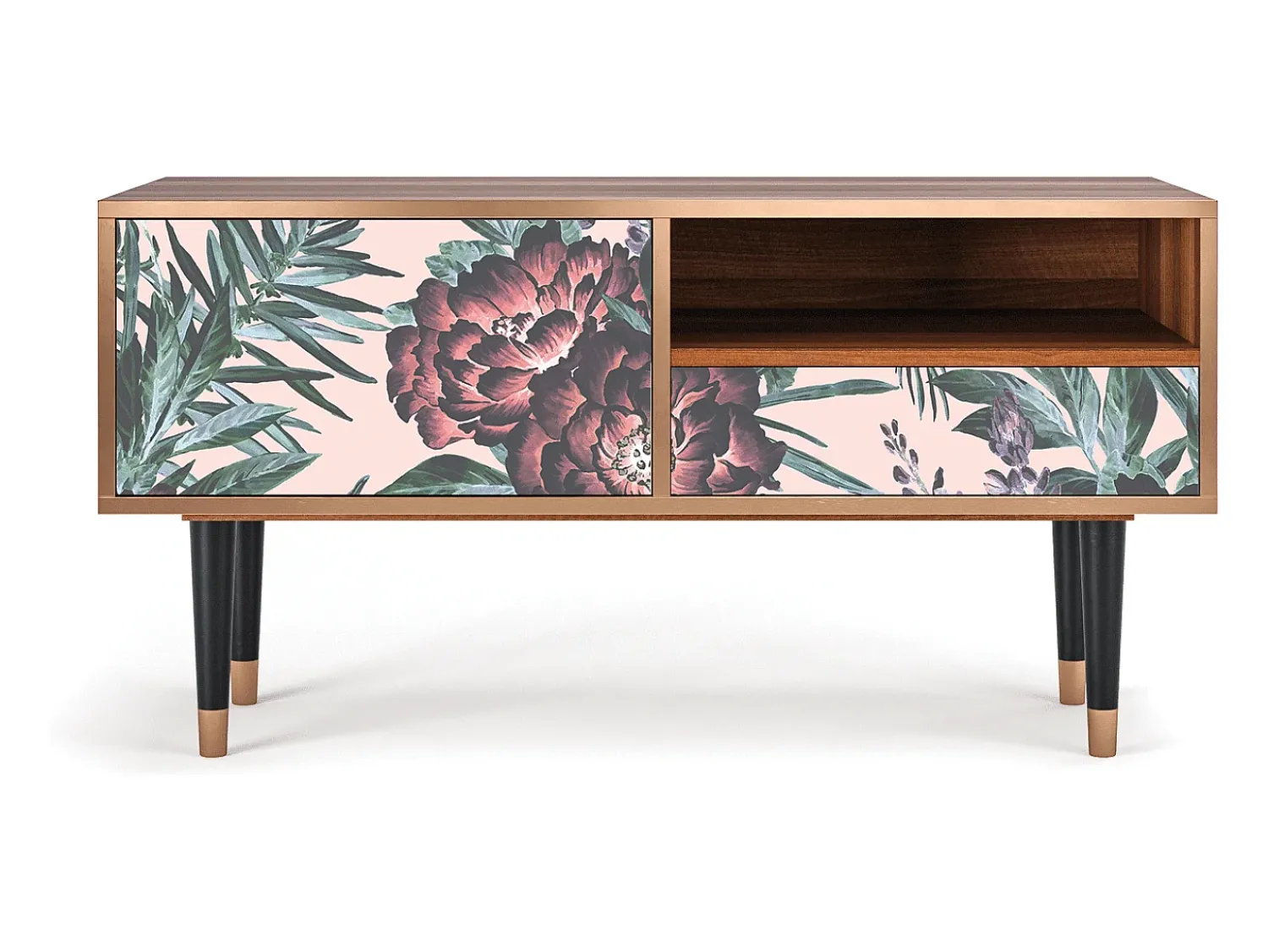 Móvel De Tv* Mueble de TV - 115х59х48 cm - T3 - Peach Peonies, Nogueira Castanho